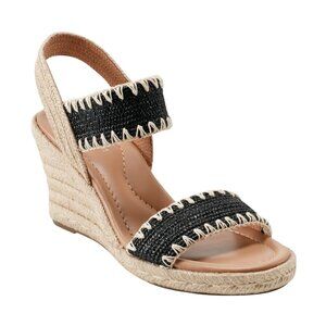 NWT Easy Spirit Womens Ariella Espadrille Wedge Sandals Black / Natural Brown 7M